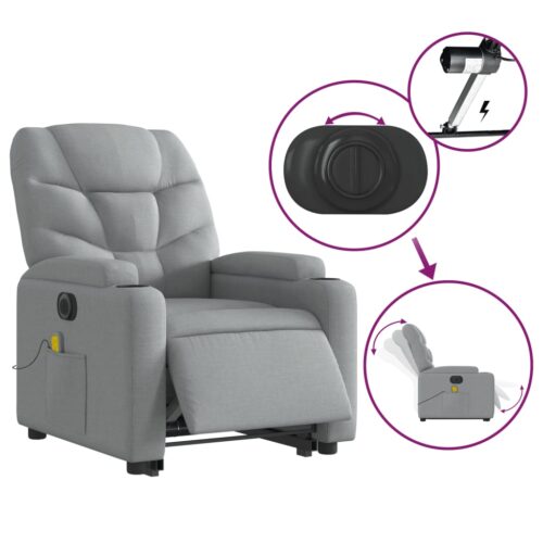 Electric Stand up Massage Recliner Chair Light Grey Fabric - Image 5