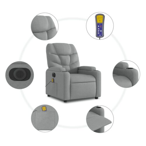 Electric Stand up Massage Recliner Chair Light Grey Fabric - Image 7