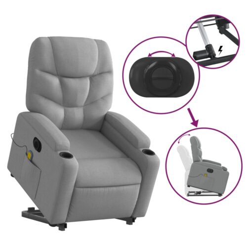 Electric Stand up Massage Recliner Chair Light Grey Fabric - Image 10