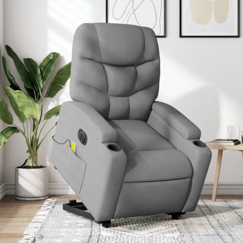 Electric Stand up Massage Recliner Chair Light Grey Fabric - Image 12