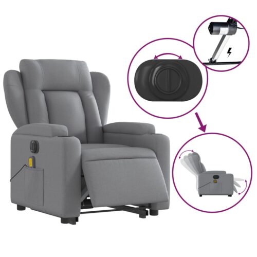 Electric Stand up Massage Recliner Chair Light Grey Fabric - Image 5