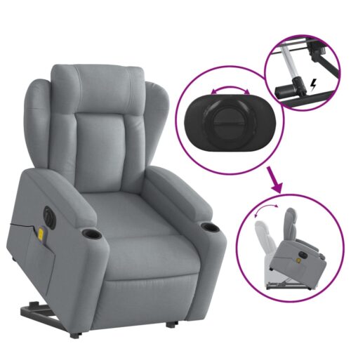 Electric Stand up Massage Recliner Chair Light Grey Fabric - Image 10