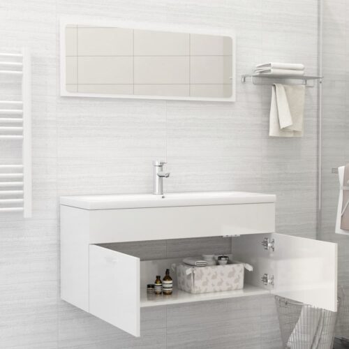 Bathroom Furniture Set High Gloss White Engineered Wood - Image 3