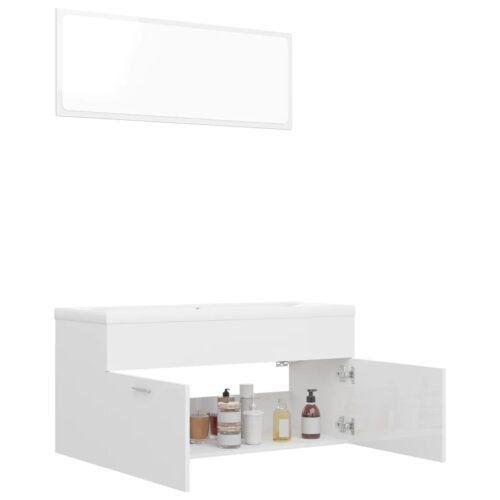 Bathroom Furniture Set High Gloss White Engineered Wood - Image 4