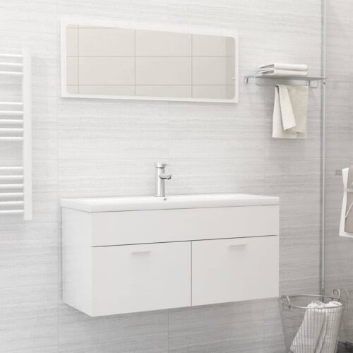 Bathroom Furniture Set High Gloss White Engineered Wood - Image 12