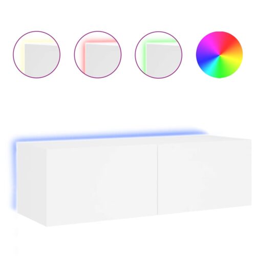 TV Wall Cabinet with LED Lights White 100x35x31cm - Image 2