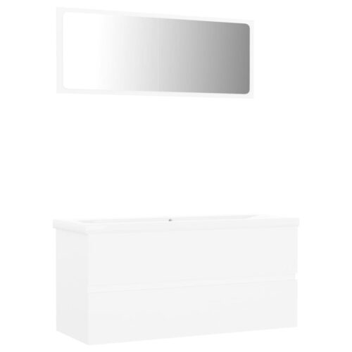 Bathroom Furniture Set White Engineered Wood - Image 2