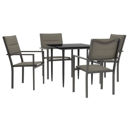 5-Piece Garden Dining Set Black Steel Textilene