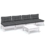 5-Piece Garden Lounge Set with Anthracite Cushions Pine Wood Outdoor Patio Furniture