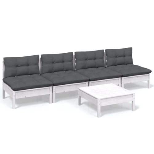 5-Piece Garden Lounge Set with Anthracite Cushions Pine Wood Outdoor Patio Furniture