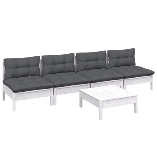 5-Piece Garden Lounge Set with Anthracite Cushions Pine Wood Outdoor Patio Furniture - Image 2