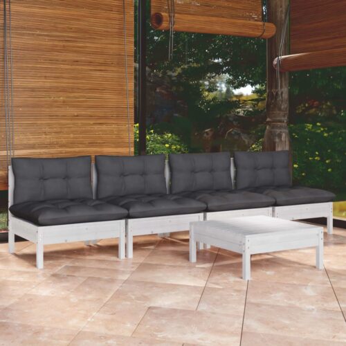 5-Piece Garden Lounge Set with Anthracite Cushions Pine Wood Outdoor Patio Furniture - Image 10