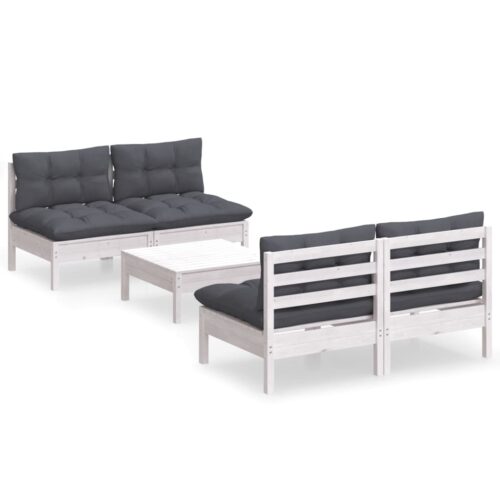 5-Piece Garden Lounge Set with Anthracite Cushions Pine Wood Outdoor Patio Furniture