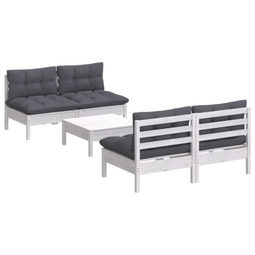 5-Piece Garden Lounge Set with Anthracite Cushions Pine Wood Outdoor Patio Furniture - Image 2