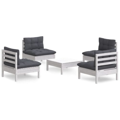 5-Piece Garden Lounge Set with Anthracite Cushions Pine Wood Outdoor Patio Furniture