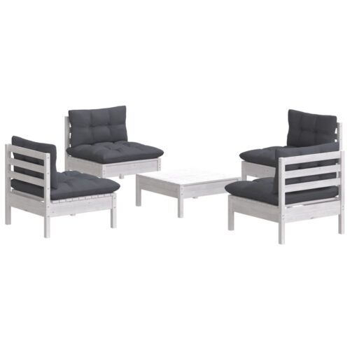 5-Piece Garden Lounge Set with Anthracite Cushions Pine Wood Outdoor Patio Furniture - Image 2