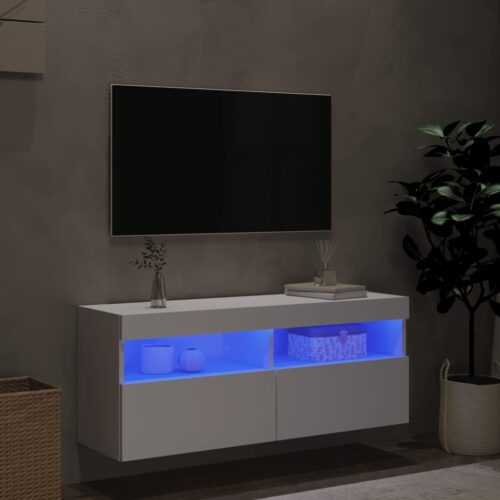 TV Wall Cabinet with LED Lights White 100x30x40cm