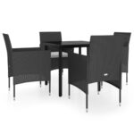 5-Piece Garden Dining Set with Cushions Black