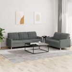 2-Piece Sofa Set with Cushions Dark Grey Fabric