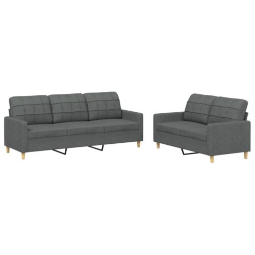 2-Piece Sofa Set with Cushions Dark Grey Fabric - Image 2