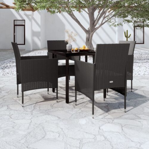 5-Piece Garden Dining Set with Cushions Black - Image 9