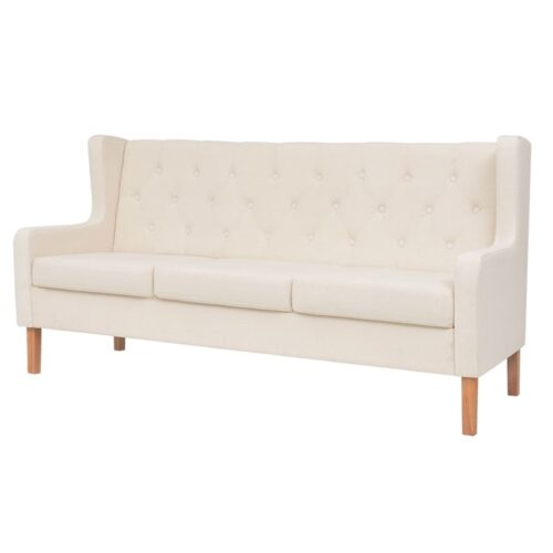 3-Seater Sofa Fabric Cream White - Image 8