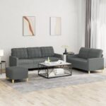 3-Piece Sofa Set with Cushions Dark Grey Fabric
