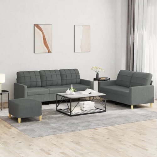 3-Piece Sofa Set with Cushions Dark Grey Fabric