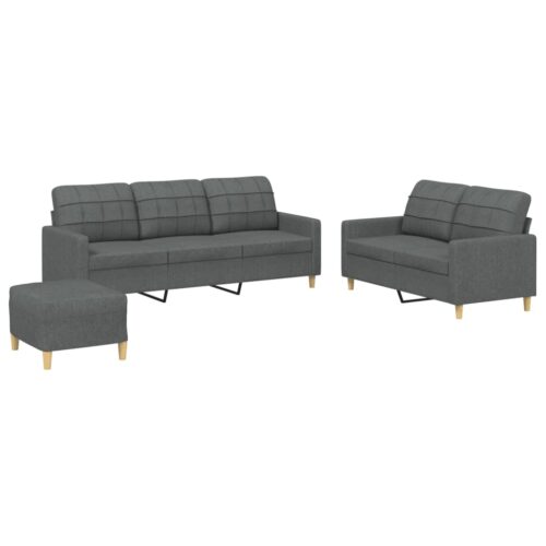 3-Piece Sofa Set with Cushions Dark Grey Fabric - Image 2