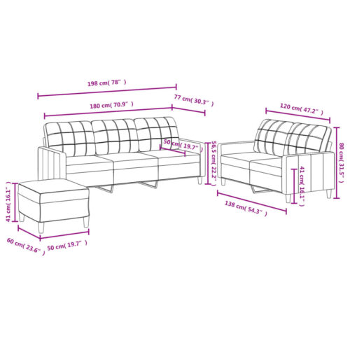 3-Piece Sofa Set with Cushions Dark Grey Fabric - Image 8
