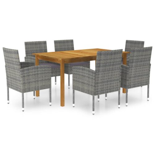 7-Piece Garden Dining Set Grey Outdoor Patio Lounge Furniture - Image 9