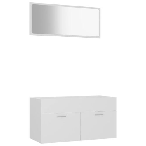 2-Piece Bathroom Furniture Set White Engineered Wood - Image 2