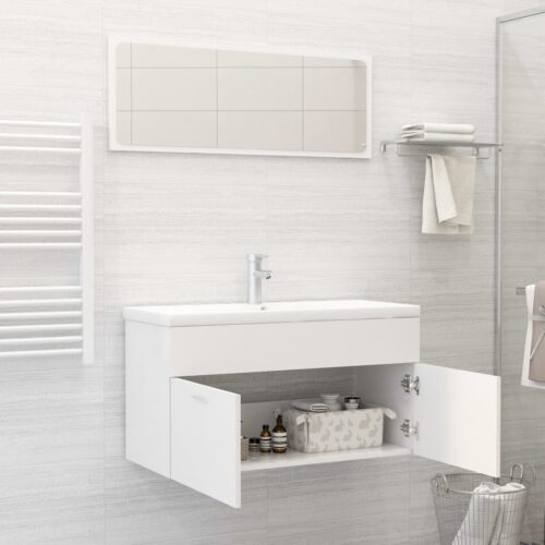 2-Piece Bathroom Furniture Set White Engineered Wood - Image 3