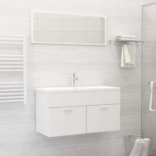 2-Piece Bathroom Furniture Set White Engineered Wood - Image 12