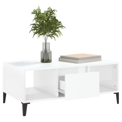 Coffee Table High Gloss White 90x50x36.5cm Engineered Wood - Image 4