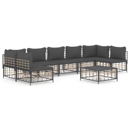 8-Piece Garden Lounge Set with Cushions Anthracite Poly Rattan