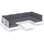 7-Piece Garden Lounge Set with Cushions White Pine Wood Outdoor Patio Furniture