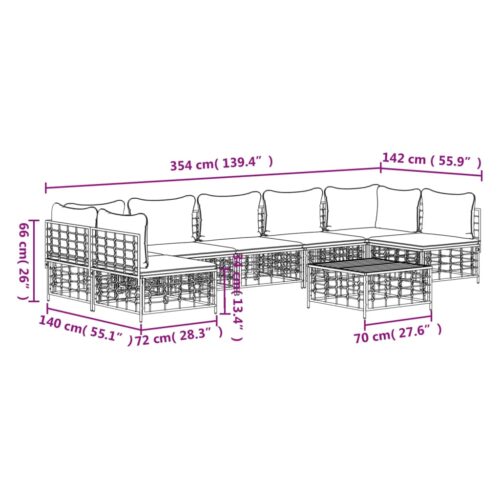 8-Piece Garden Lounge Set with Cushions Anthracite Poly Rattan - Image 9