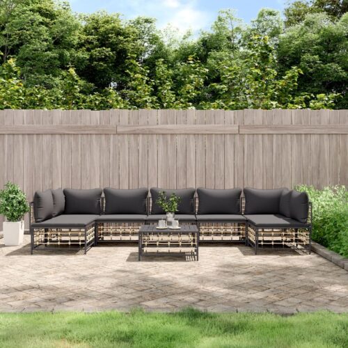 8-Piece Garden Lounge Set with Cushions Anthracite Poly Rattan - Image 10