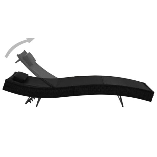 Outdoor Sun Lounger Recliner Garden Patio Beach Pool Lounge Chair Rattan Black - Image 2