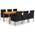 7-Piece Garden Dining Set Black Outdoor Patio Lounge Furniture