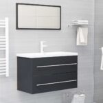 2-Piece Bathroom Furniture Set Grey Engineered Wood