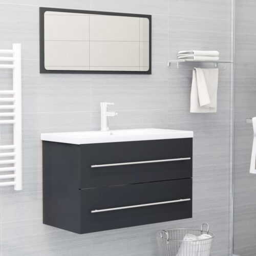 2-Piece Bathroom Furniture Set Grey Engineered Wood