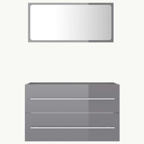2-Piece Bathroom Furniture Set High Gloss Grey Engineered Wood - Image 3