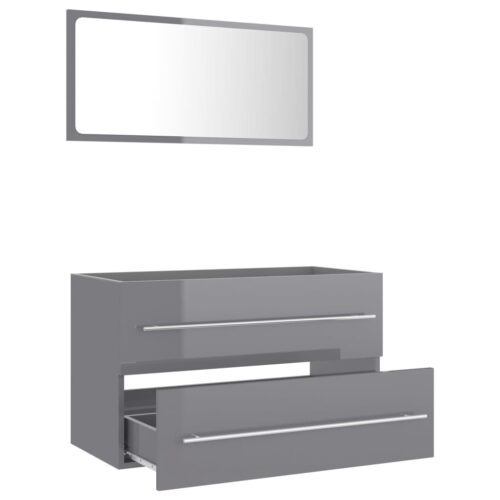 2-Piece Bathroom Furniture Set High Gloss Grey Engineered Wood