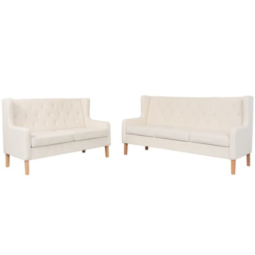 Sofa Set 2 Pieces Fabric Cream White - Image 12