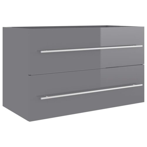 2-Piece Bathroom Furniture Set High Gloss Grey Engineered Wood - Image 11