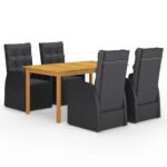 5-Piece Garden Dining Set Black
