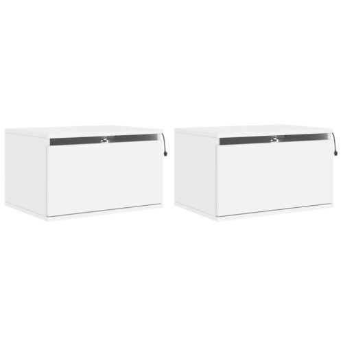 Wall-mounted Bedside Cabinets with LED Lights 2pcs White - Image 2
