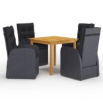 5-Piece Garden Dining Set Black